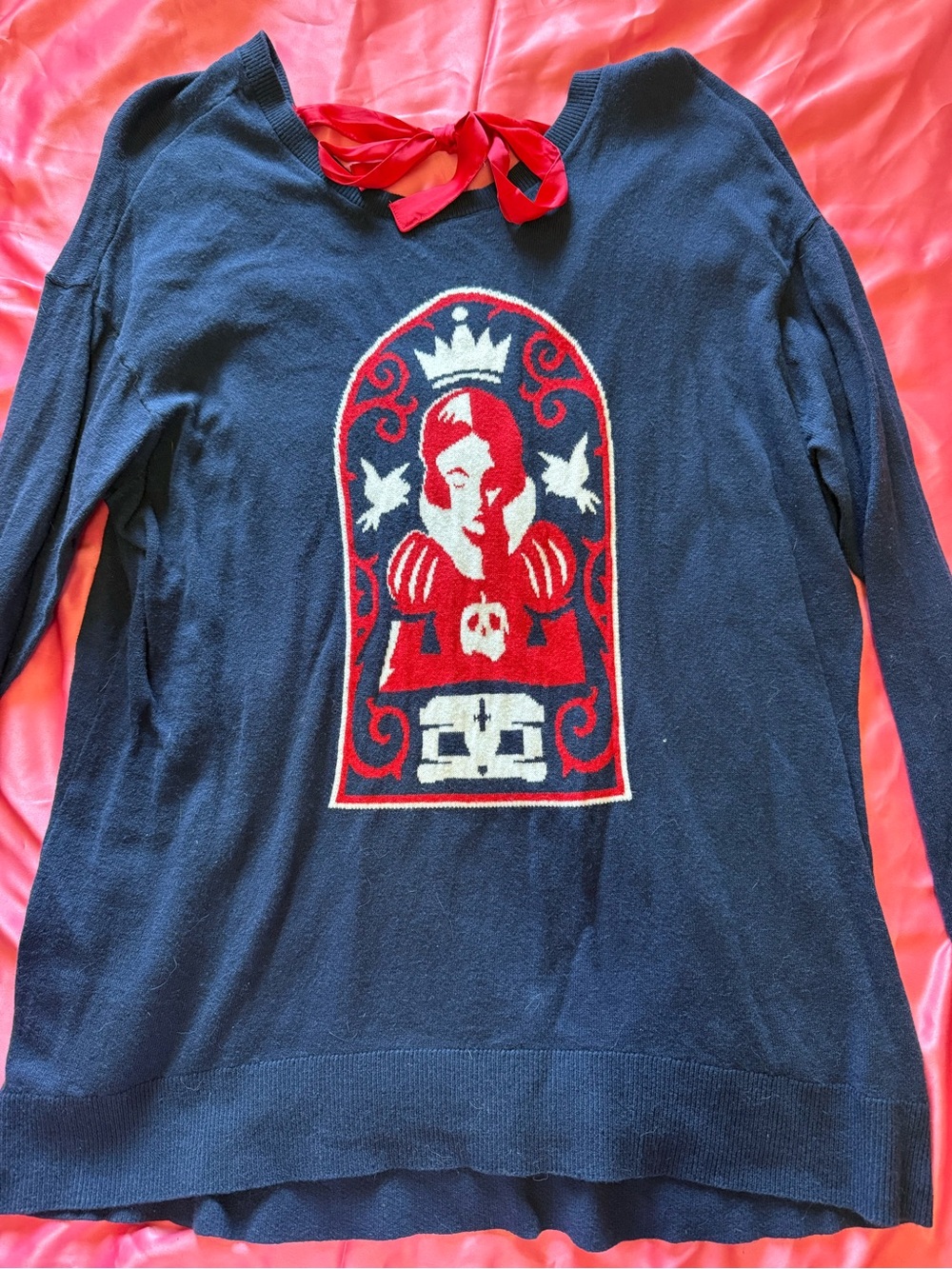 TORRID Snow White Navy Blue Graphic Knit Top with Red Bow